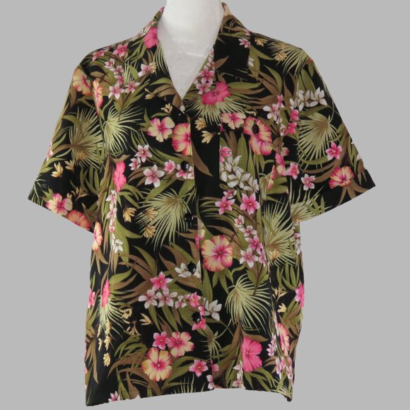 Sag Harbor Hawaiian Floral Print Short Sleeve Button Up Shirt Size M (C866) - Picture 2 of 6